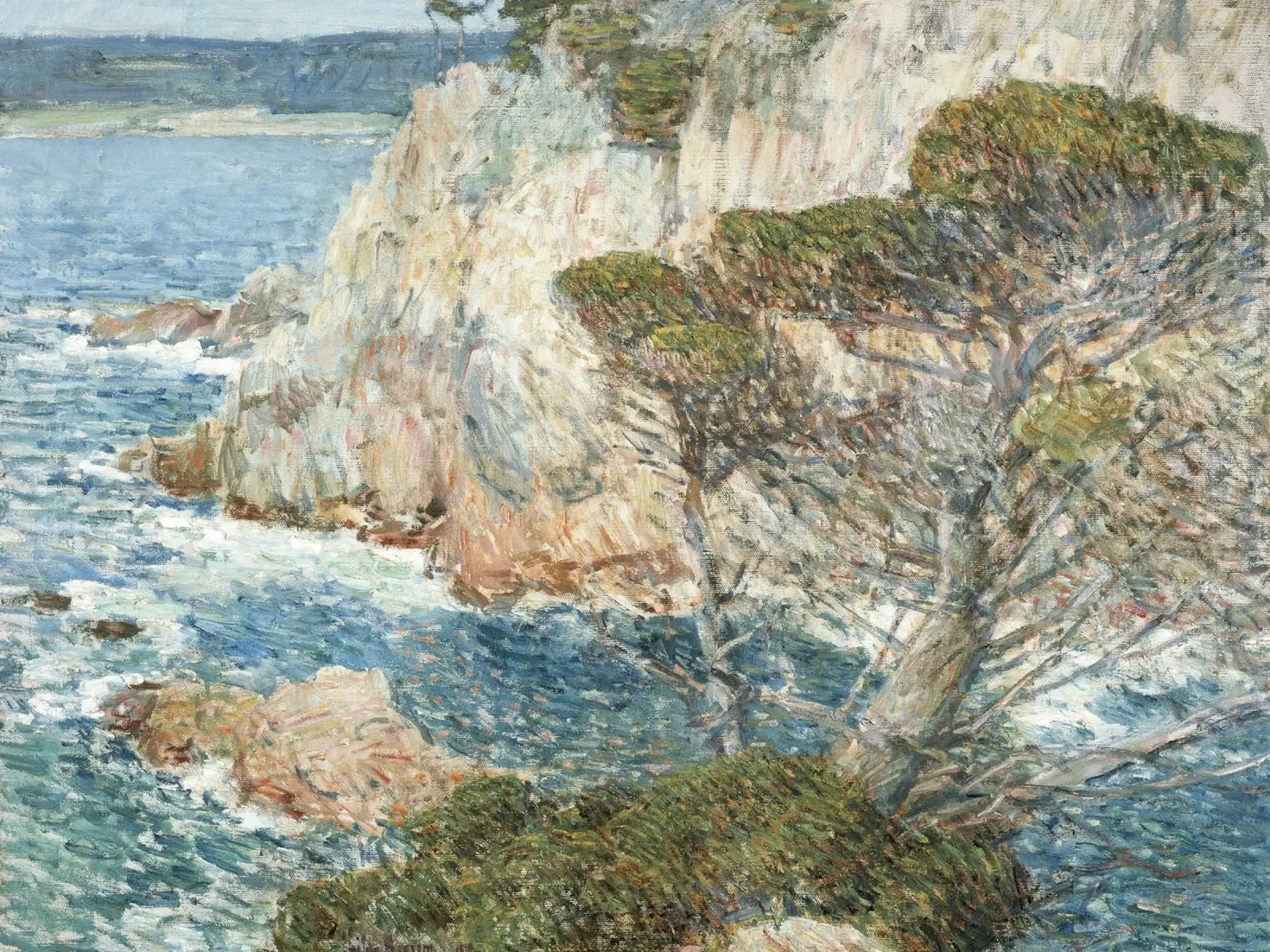 Childe Hassam Point Lobos - Amerikaans impressionisme, kustlijn canvas met Baklijst van NorwesClub