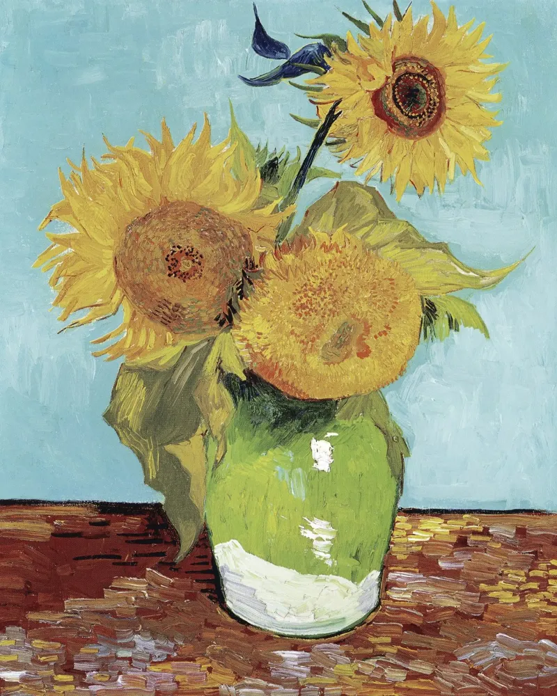 Van Gogh: Drie Zonnebloemen - Post-Impressionisme, Levendig, Fl canvas met Baklijst van NorwesClub