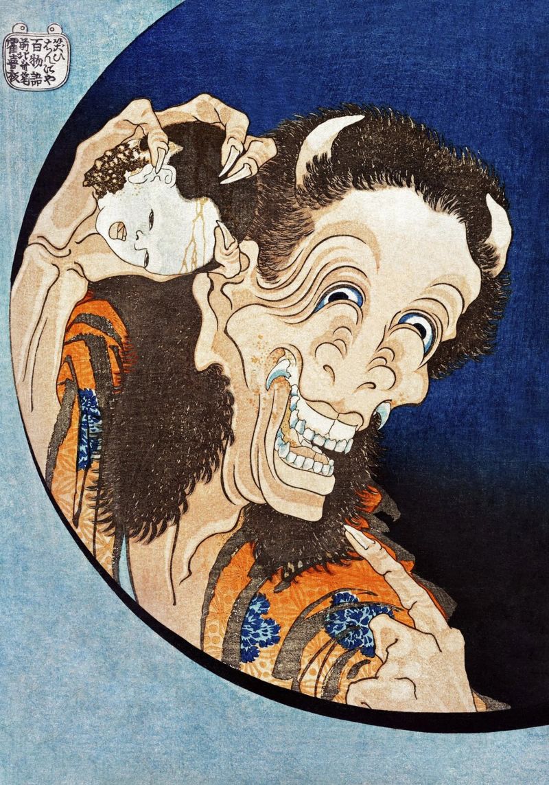Hokusai: lachende demonenvrouw - Ukiyo-e, Edo-kunst, folklore, Mac poster van NorwesClub