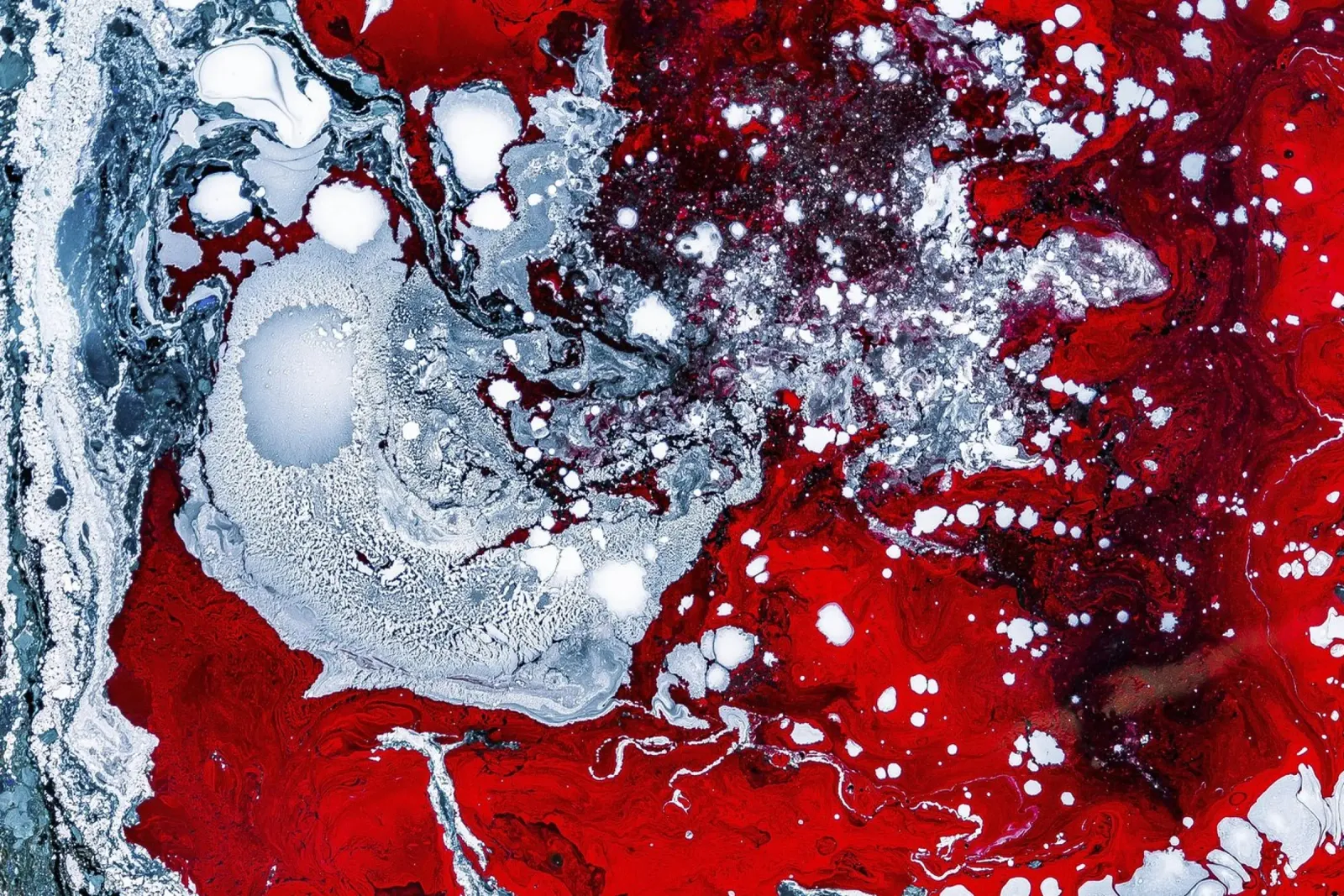 Abstract Flow: Bold Red & White Acrylic Pour Canvas Art canvas by NorwesClub