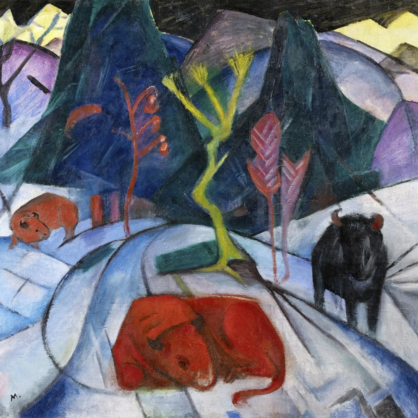 Franz Marc: Mystical Winter Bison - Expressionism Art Print, canvas by NorwesClub