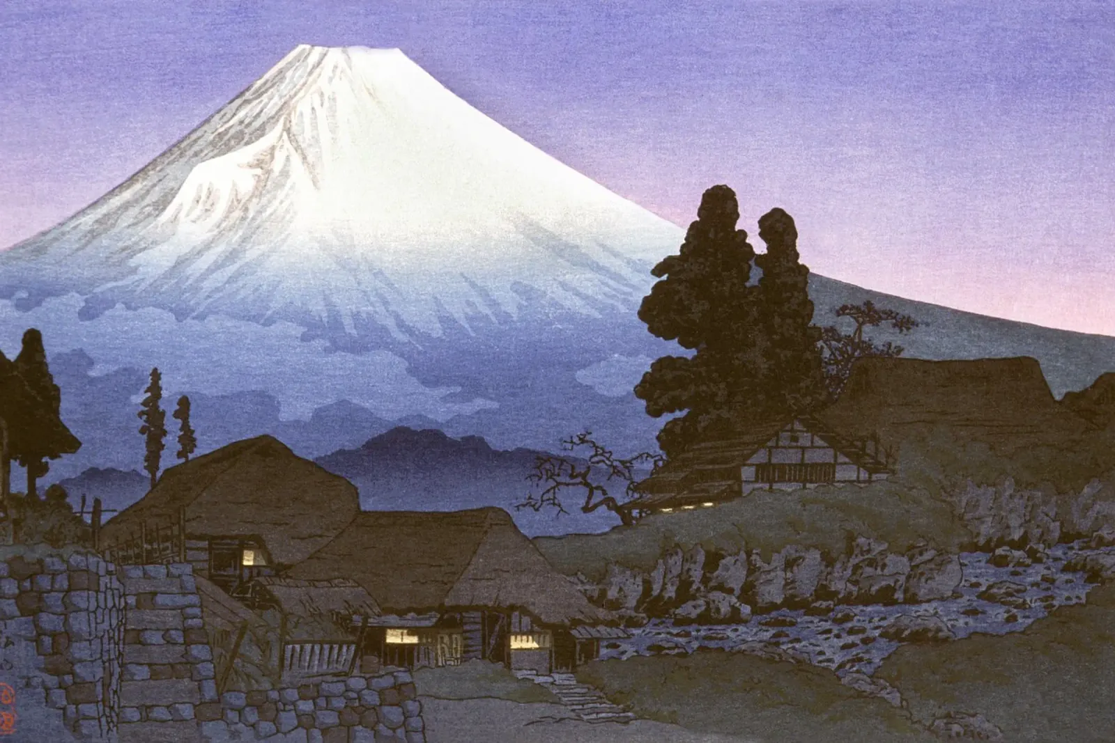 Tramonto sul Fuji ispirato a Hokusai: Stampa su legno giapponese pellicola backlit da NorwesClub
