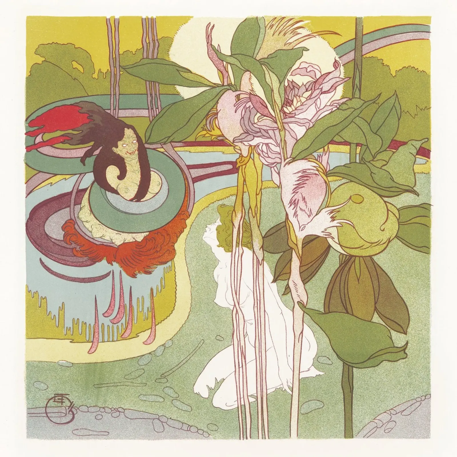 Georges de Feure - "Donna che ottiene una visione" Art Nouveau Botanico alluminio dibond da NorwesClub