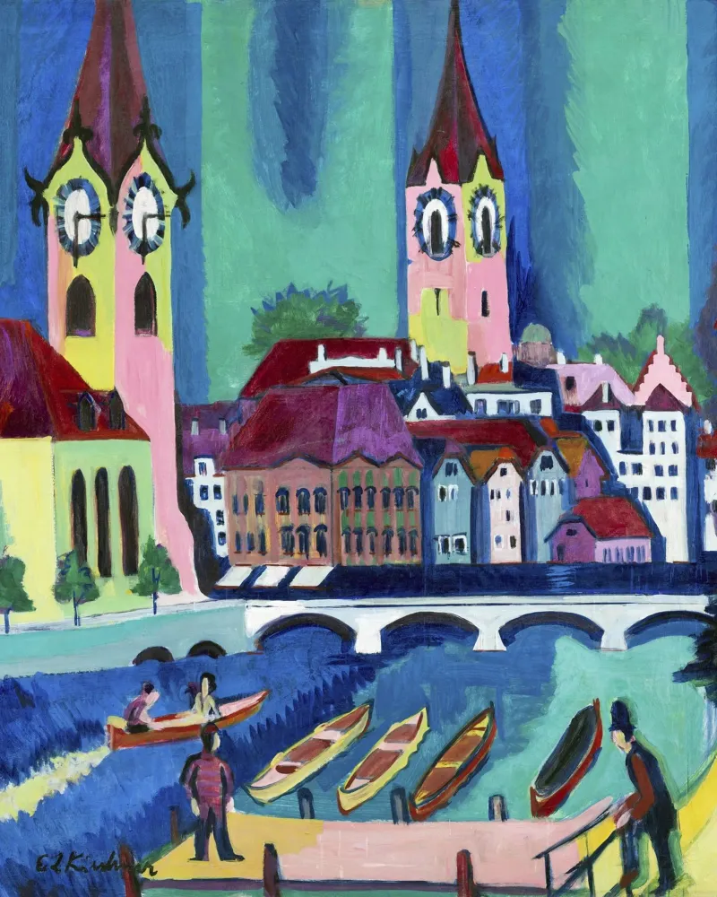 Kirchner Zürich Stadsgezicht - Expressionisme & Stedelijk Leven Print canvas van NorwesClub