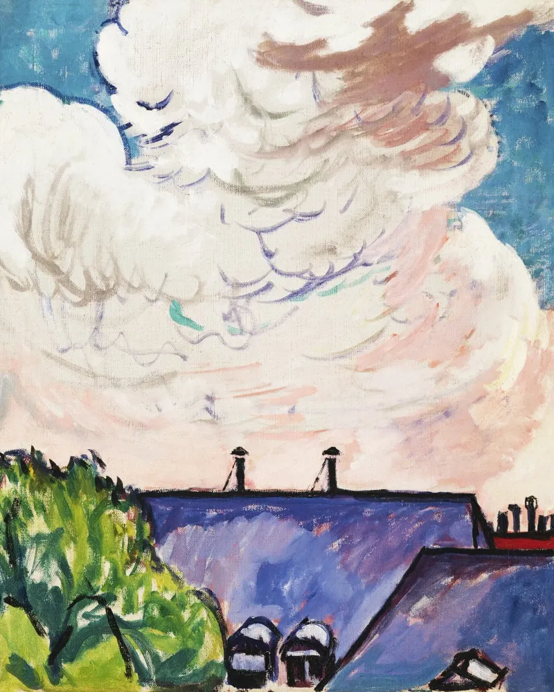 Henry Lyman Sayen: Dynamic Cloudscape, Modern Fauvist Sky canvas with Floater frame by NorwesClub