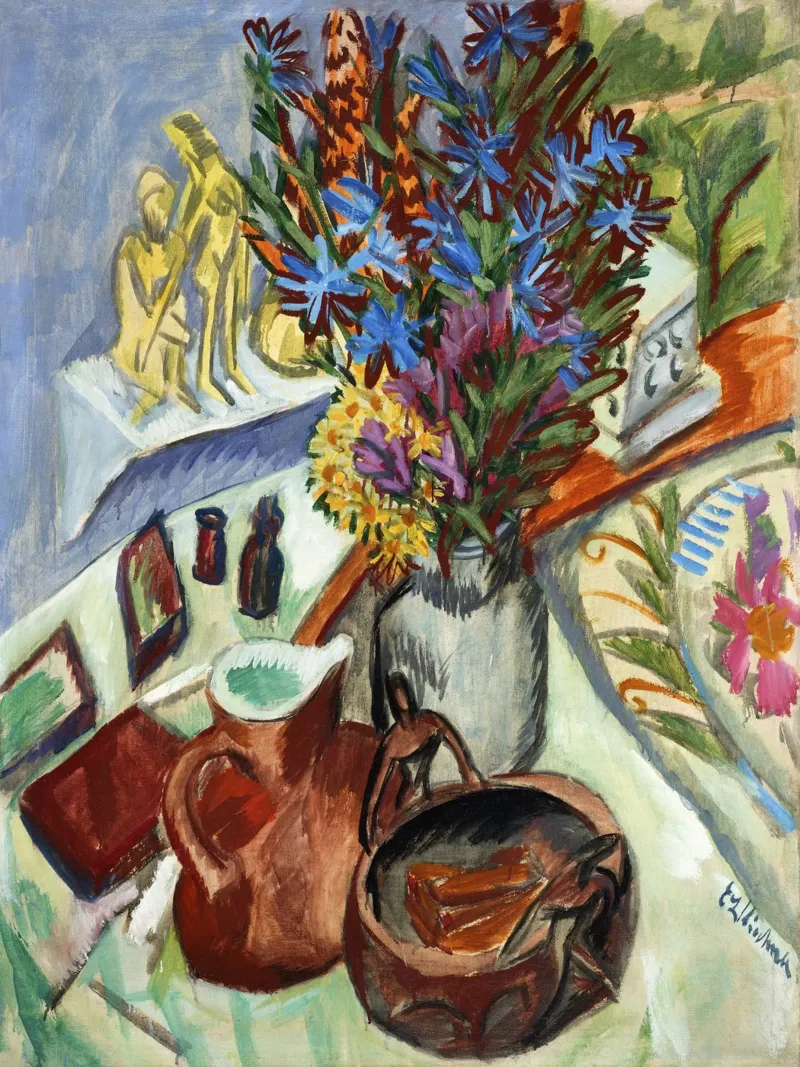 Ernst Ludwig Kirchner: Expressive Still Life, Vibrant Fauvis canvas by NorwesClub