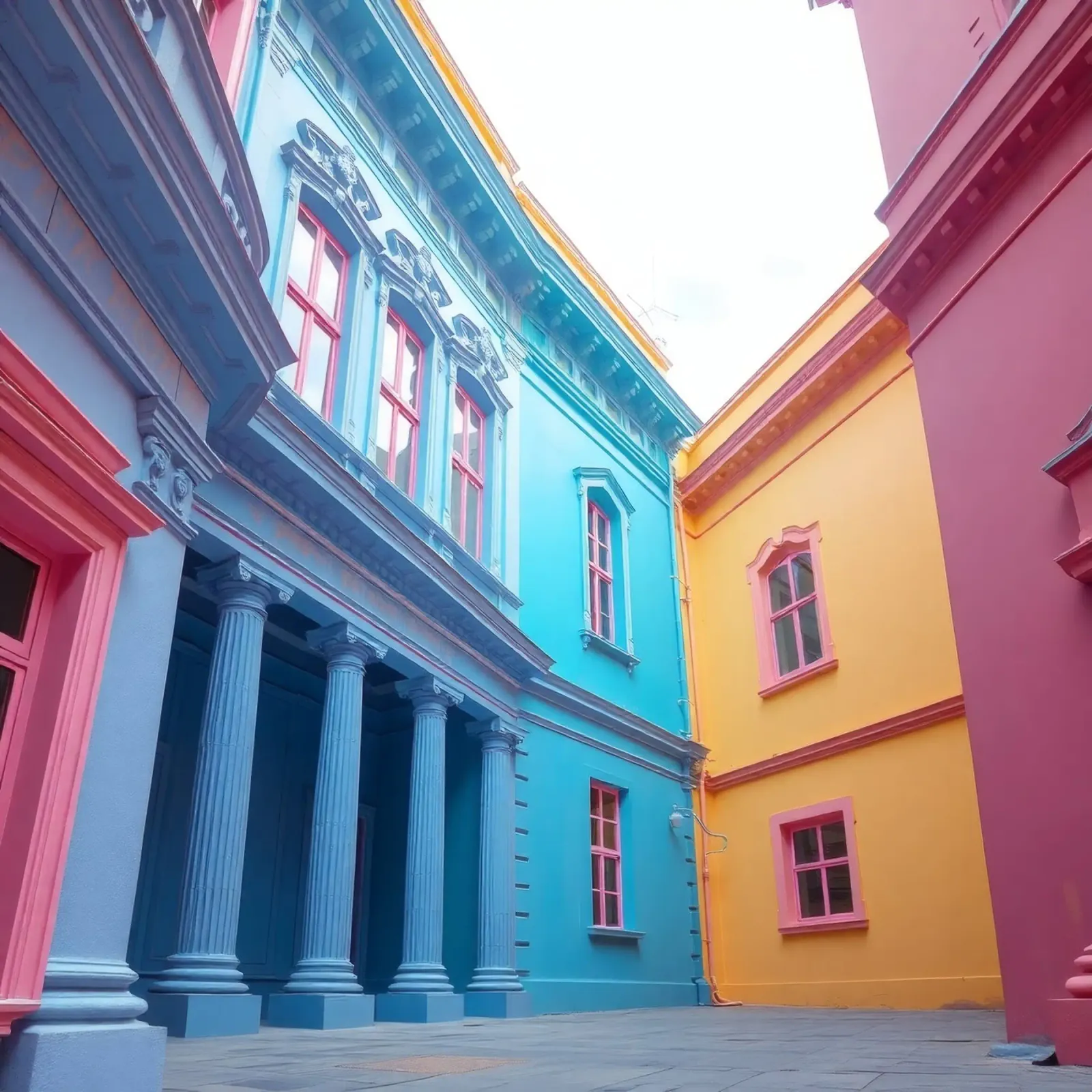 courtyard showcasing colorful architecture in a historical canvas by DesignDoodle