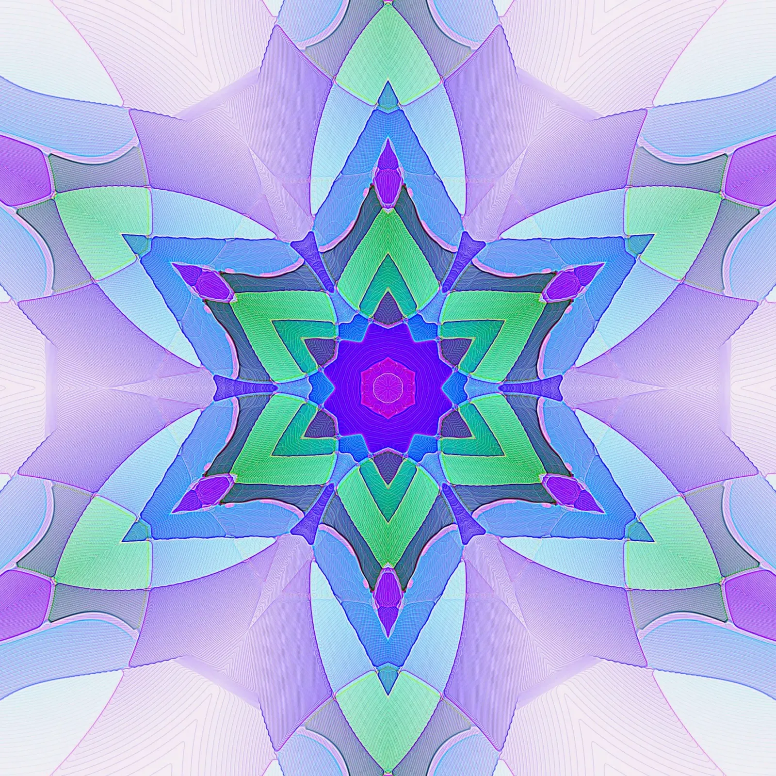 Caleidoscopio en colores claro, violeta, verde y azul hahnemühle de Gürsel Yesil Digital Art