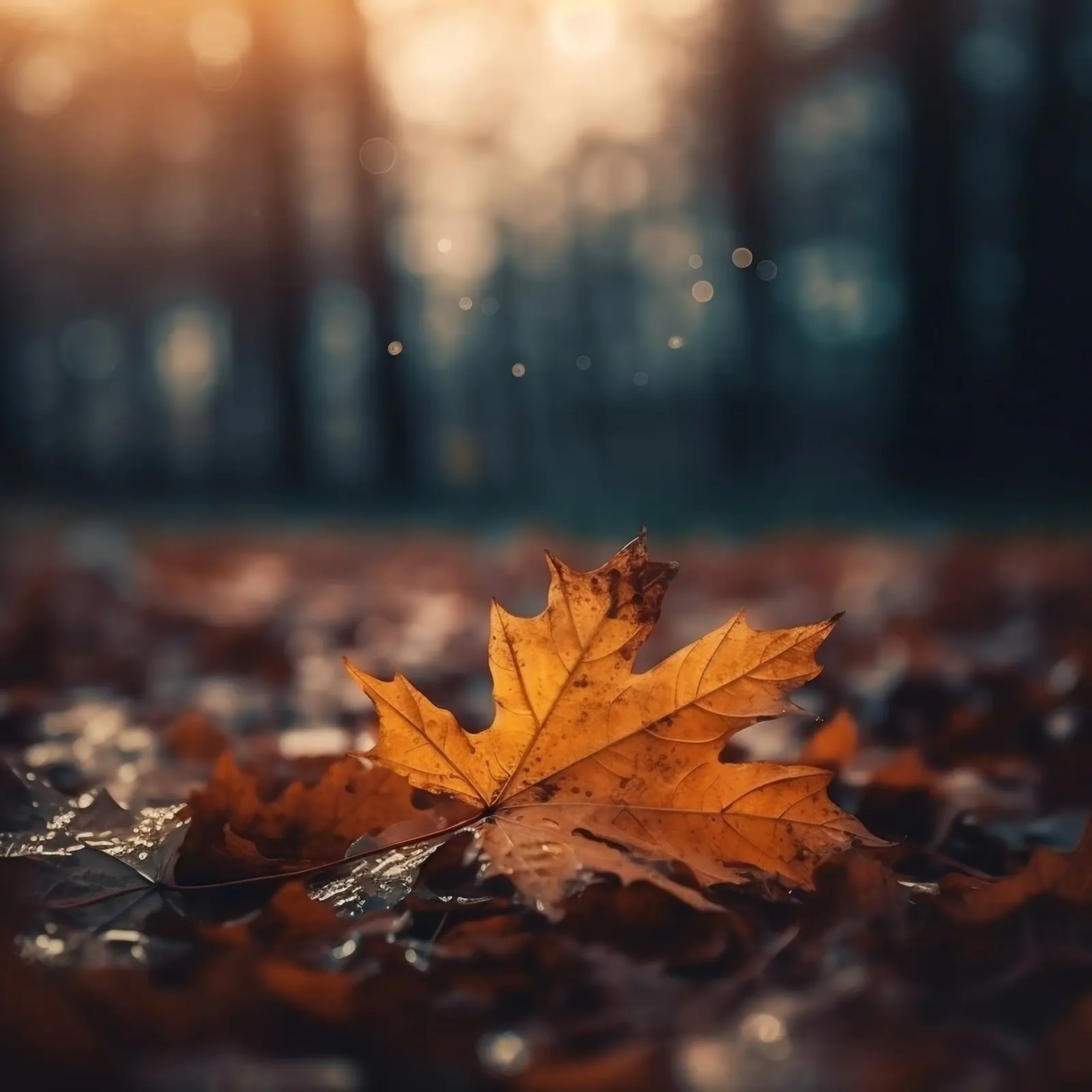 Feuille d'érable tombée dans la lumière d'automne hahnemühle de PhotoVibe Decor