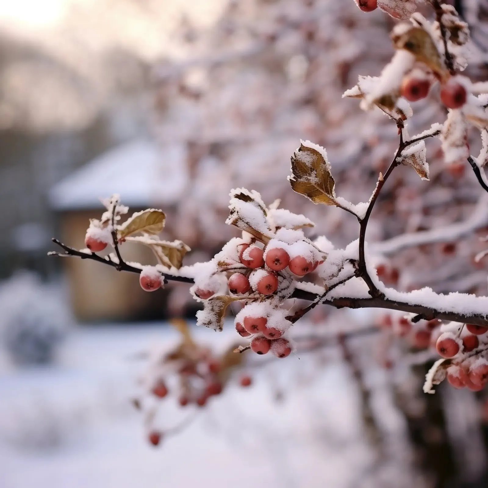 Bacche glassate su un ramo innevato pellicola backlit da PhotoVibe Decor