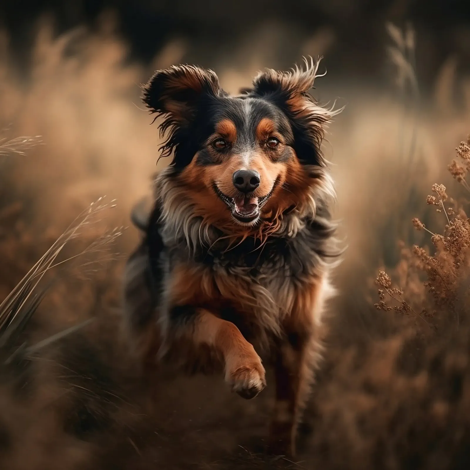 Cane gioioso in un campo d'autunno alluminio dibond da PhotoVibe Decor