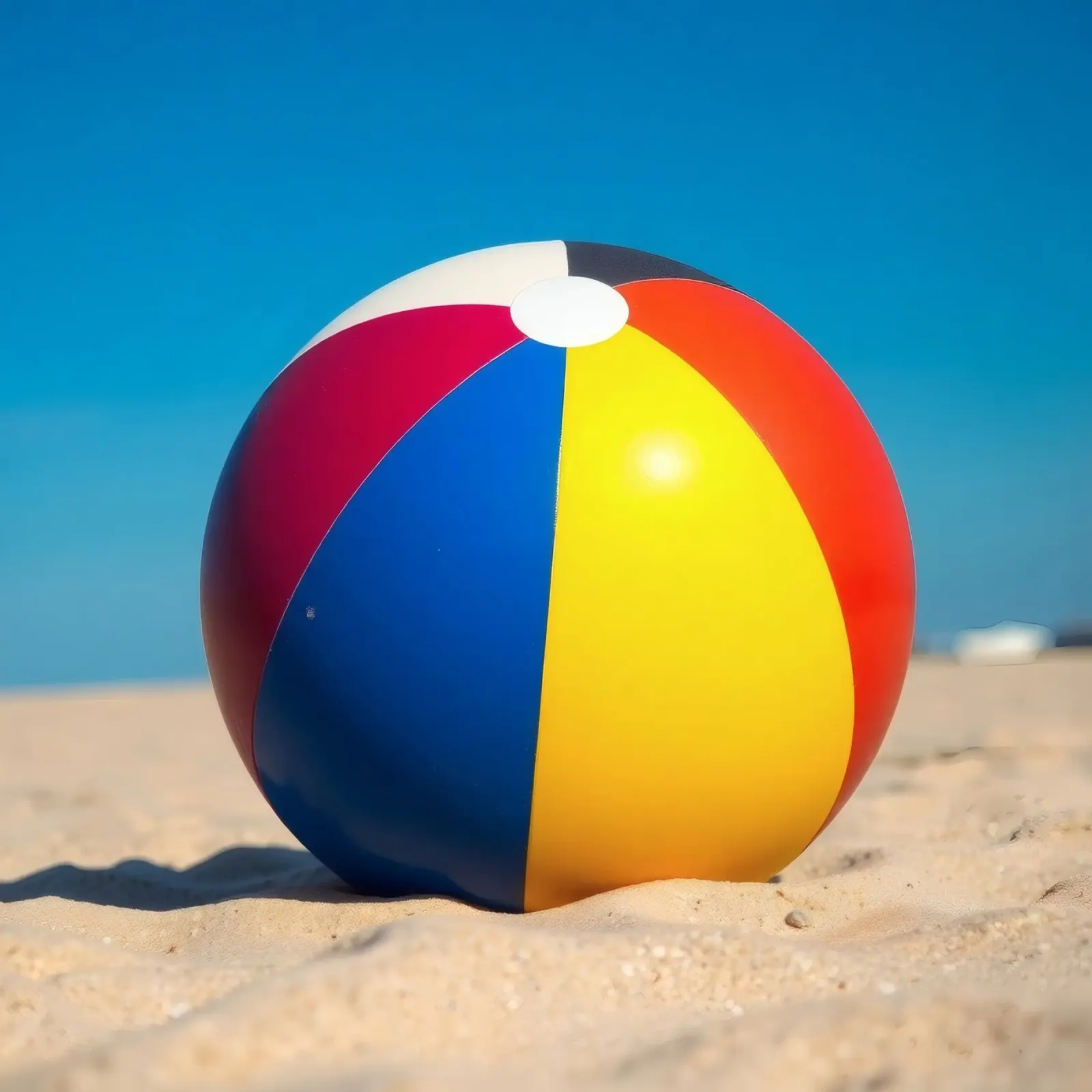 un ballon de plage est posé sur un rivage sablonneux sous un ciel bleu éclatant. toile avec Caisse américaine de DesignDoodle