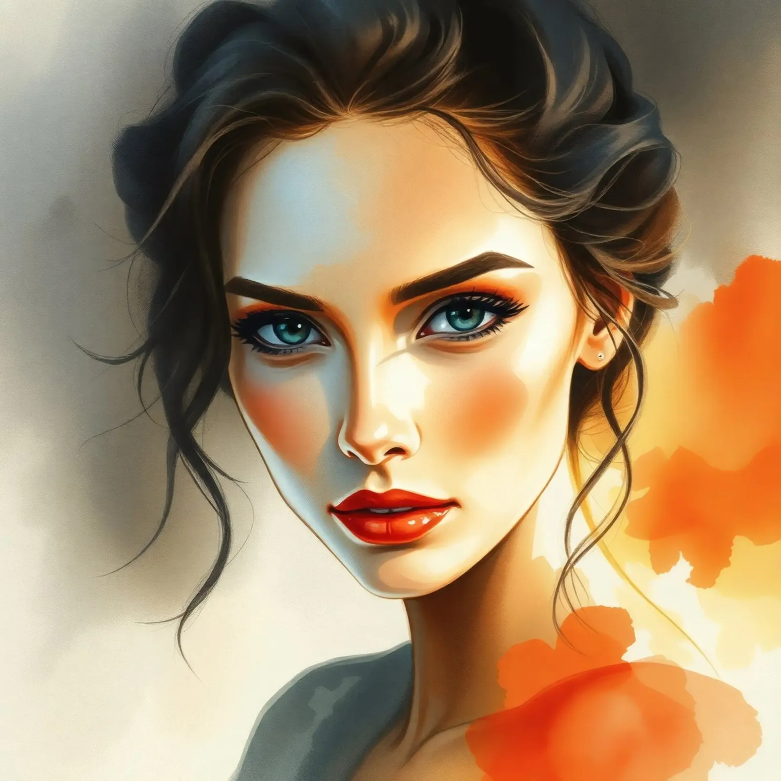 woman with striking features and vivid watercolors canvas by DesignDoodle