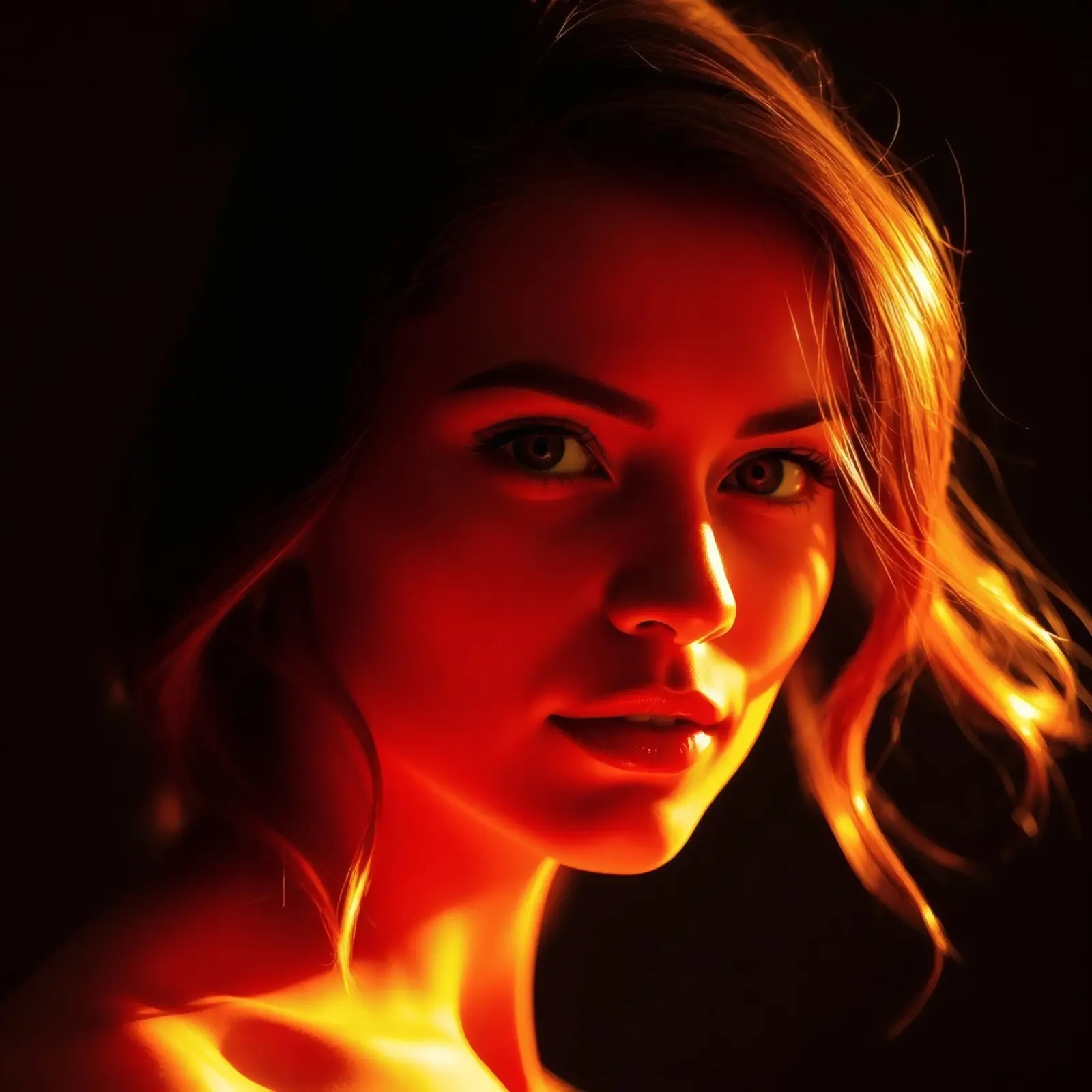 una donna con una luce calda che mette in risalto i suoi tratti espressivi pellicola backlit da DesignDoodle
