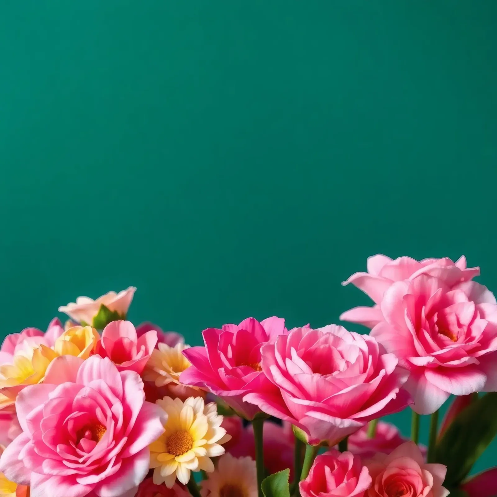 Bouquet multicolore di rose rosa e margherite disposte pellicola backlit da DesignDoodle