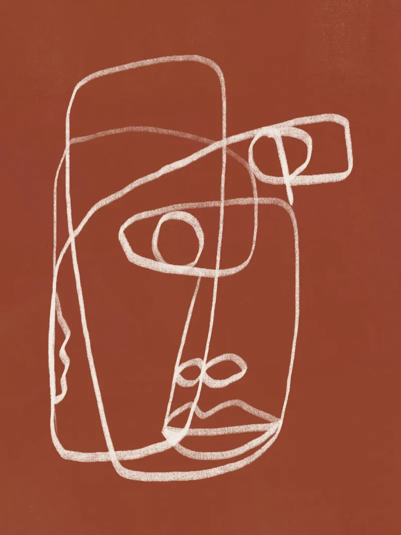 Line art abstract portrait terracotta 02 hahnemühle by Little Dean