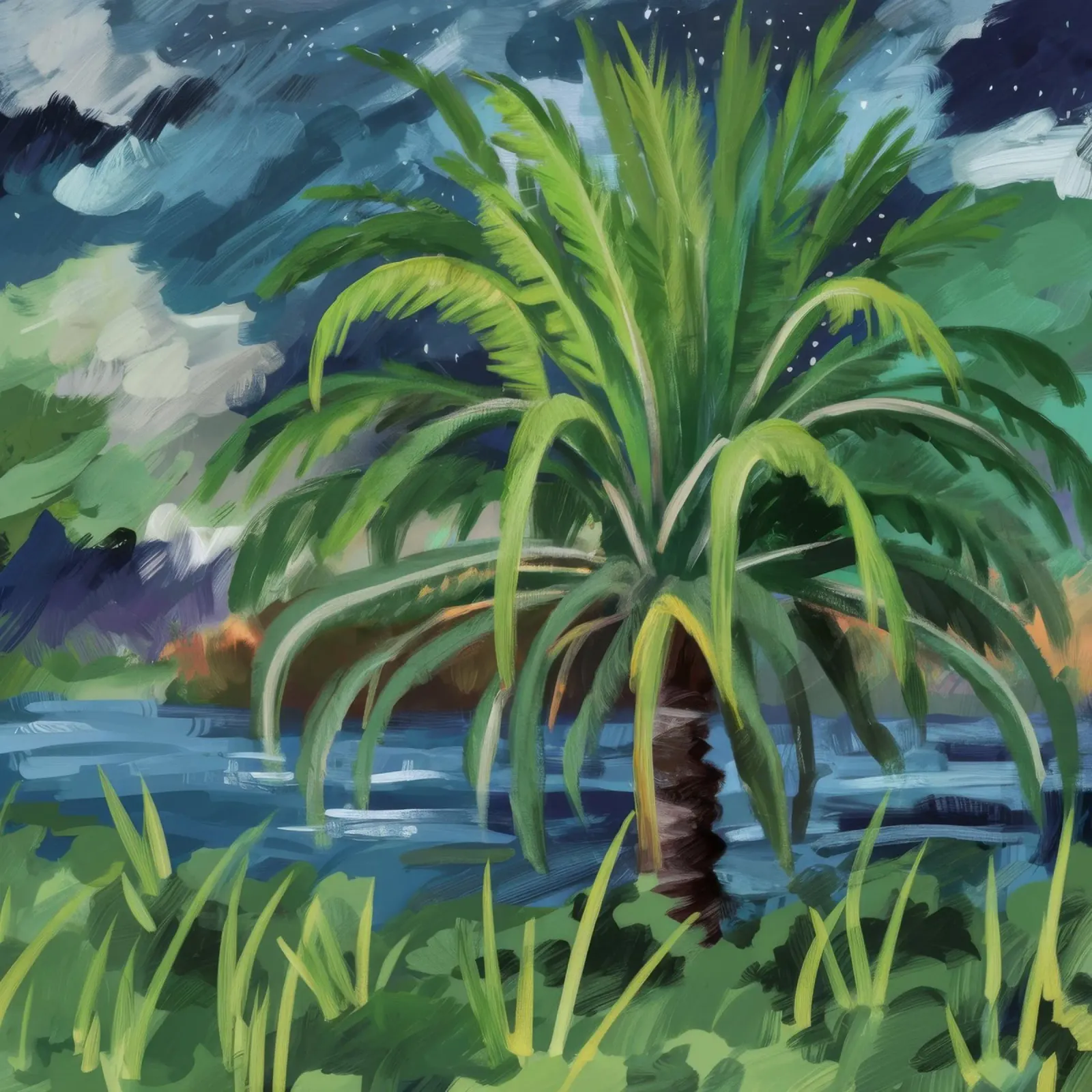 Oasi di palme lussureggianti poster con telaio in plastica da Verve Pigments