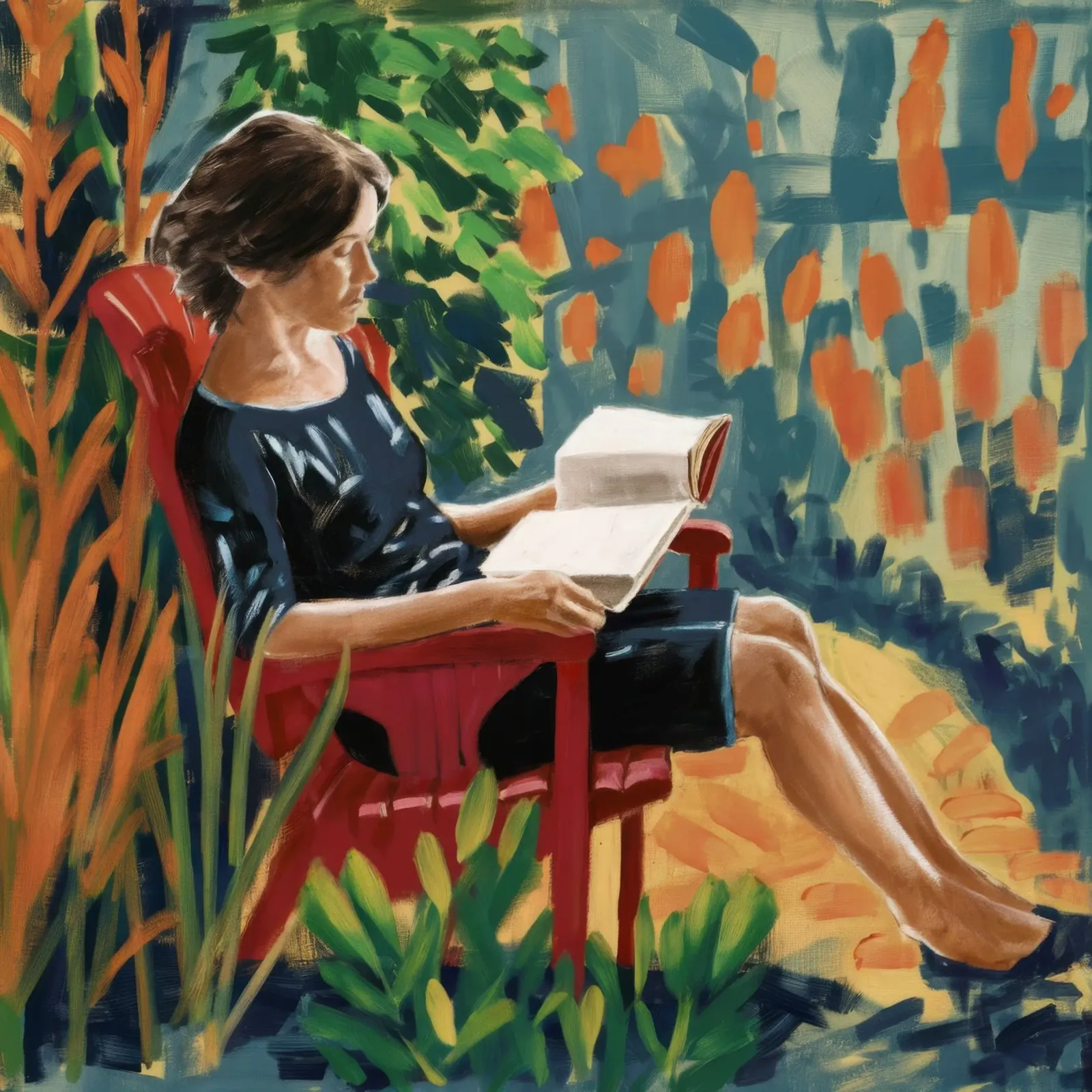 Contemplative Garden Reading canvas with Floater frame by Verve Pigments