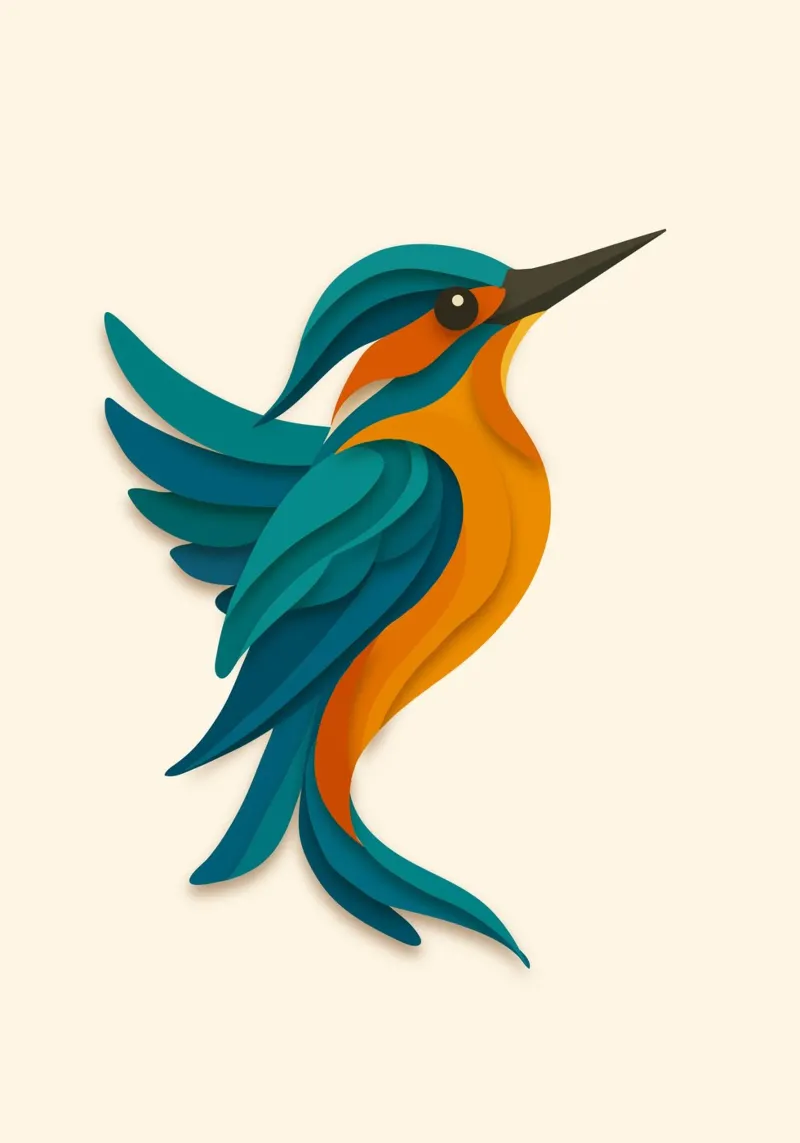 Stylised kingfisher - elegant shape in blue-orange hahnemühle by namosh