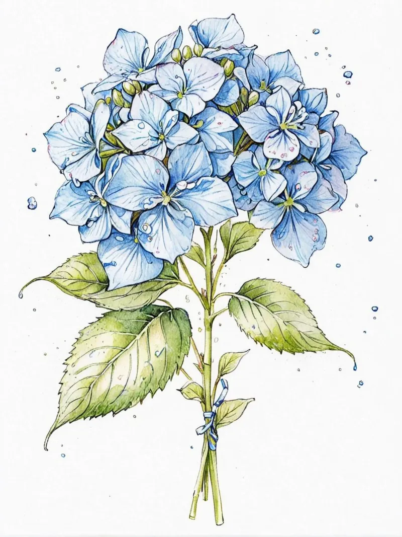 Blue colored pencil hydrangeas print pellicola backlit da heaventrain