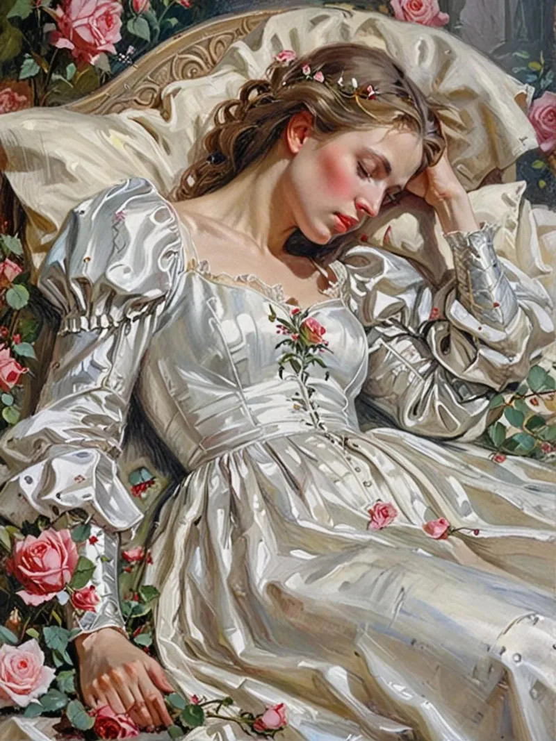 Sleepy vintage woman lace dress with florals roses plexiglass da heaventrain