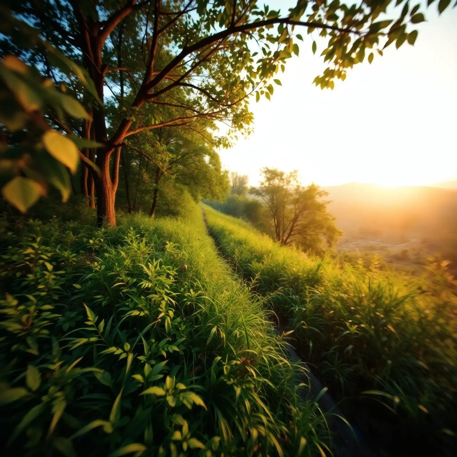 Serenity of a sunset walk through lush greenery along a wind hahnemühle by DesignDoodle