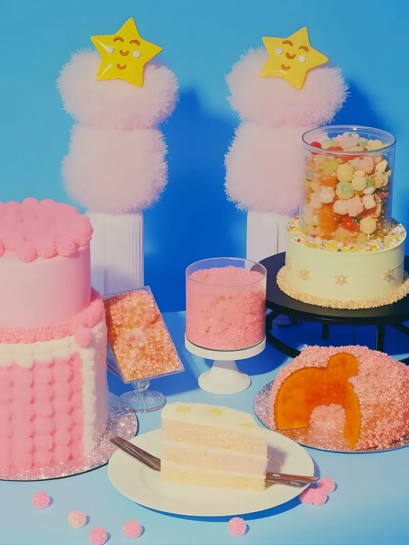 Retro desserts cake nostalgia 80s pastries jelly cream straw pellicola backlit da heaventrain
