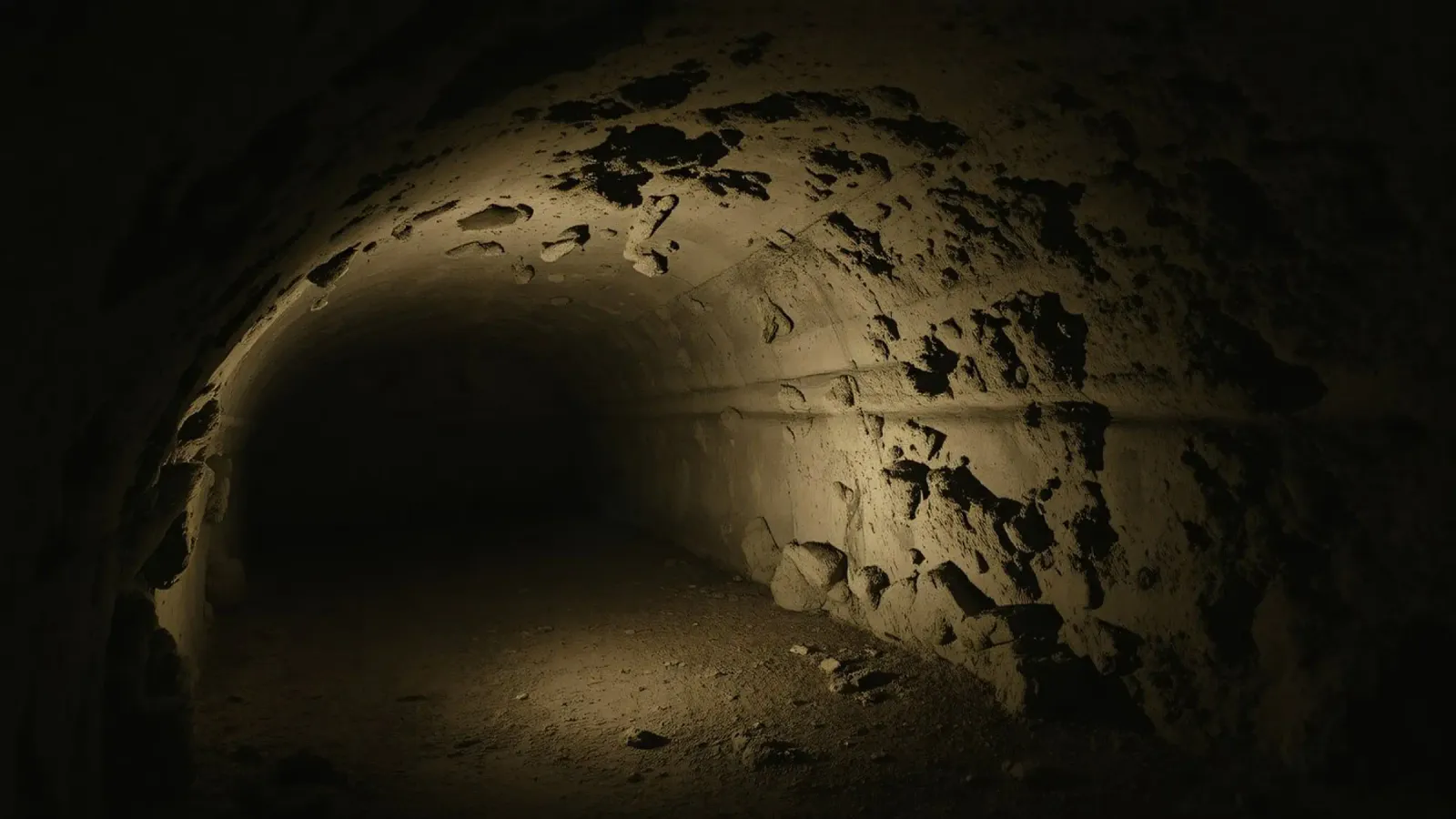 Un tunnel buio e misterioso con pareti rocciose illuminate pellicola backlit da DesignDoodle
