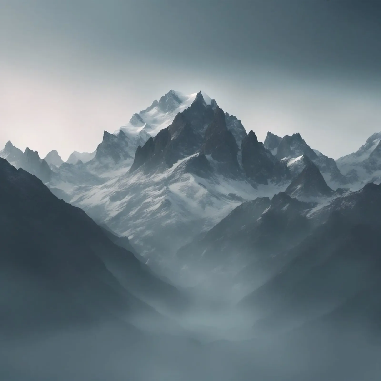 Le cime delle Mystic Mountain nella foschia invernale pellicola backlit da PhotoVibe Decor
