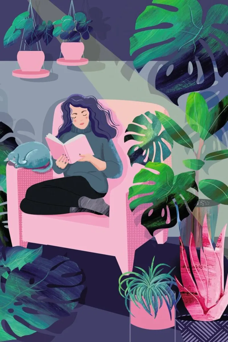 Reading amongst the Plants poster con telaio in legno da Rocket68
