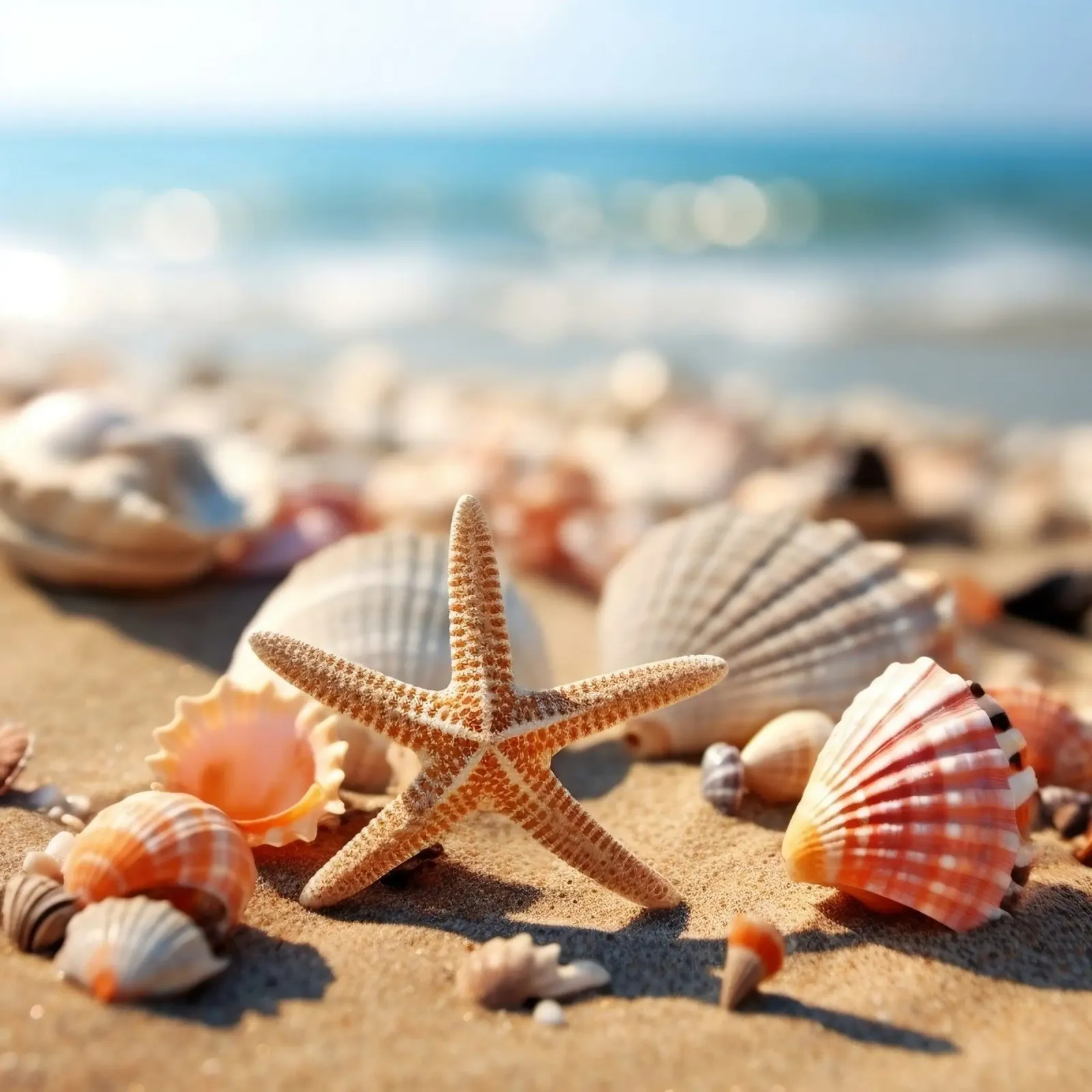 Stelle marine e conchiglie sulla spiaggia pellicola backlit da PhotoVibe Decor