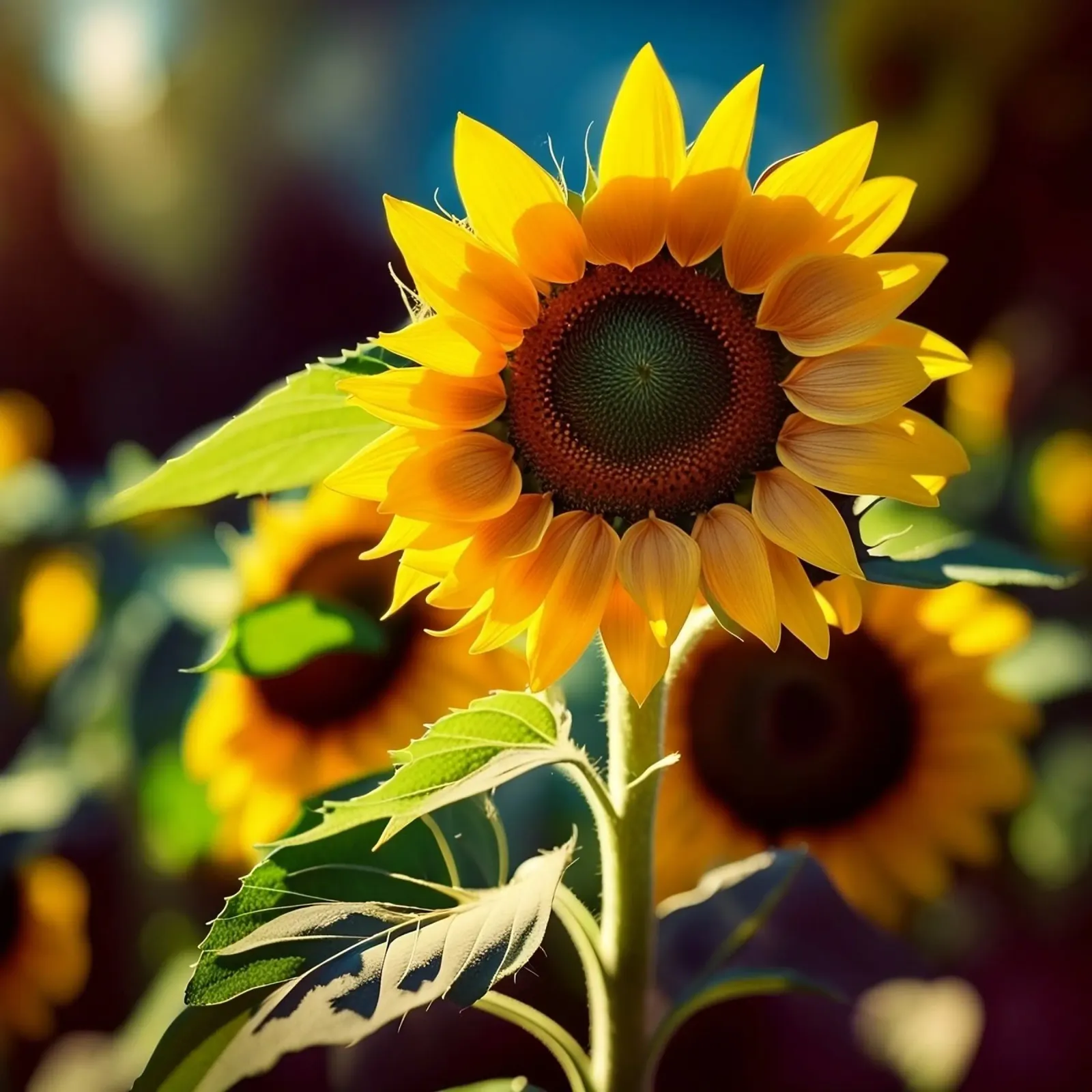 Girasole di fronte al sole del mattino pellicola backlit da PhotoVibe Decor