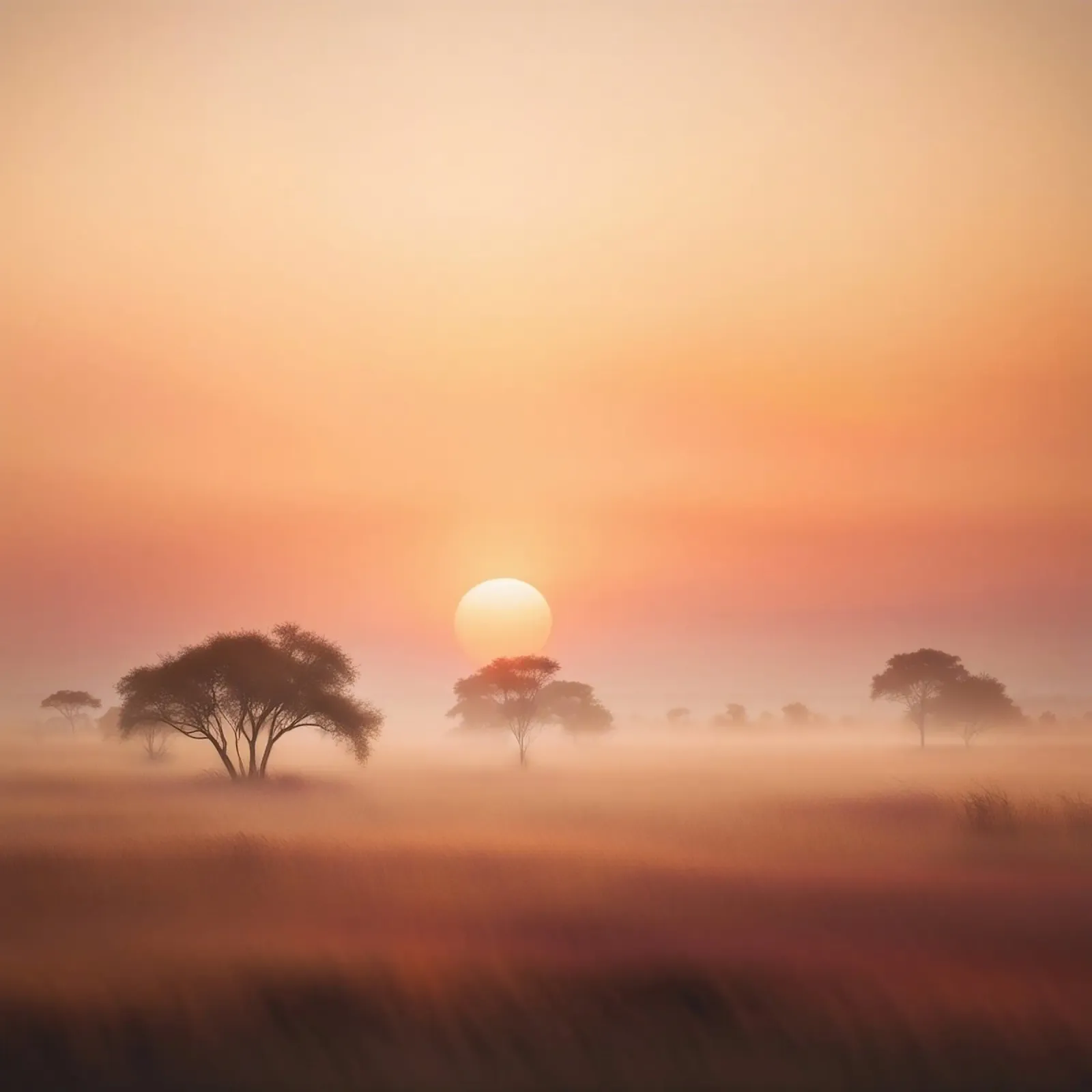 Sunset Over Misty Savannah Trees hahnemühle by PhotoVibe Decor
