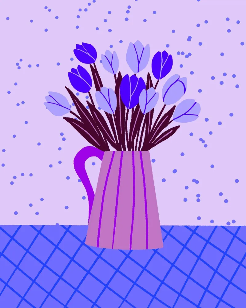 Tulipani in vaso - viola e blu pellicola backlit da Wackapacka