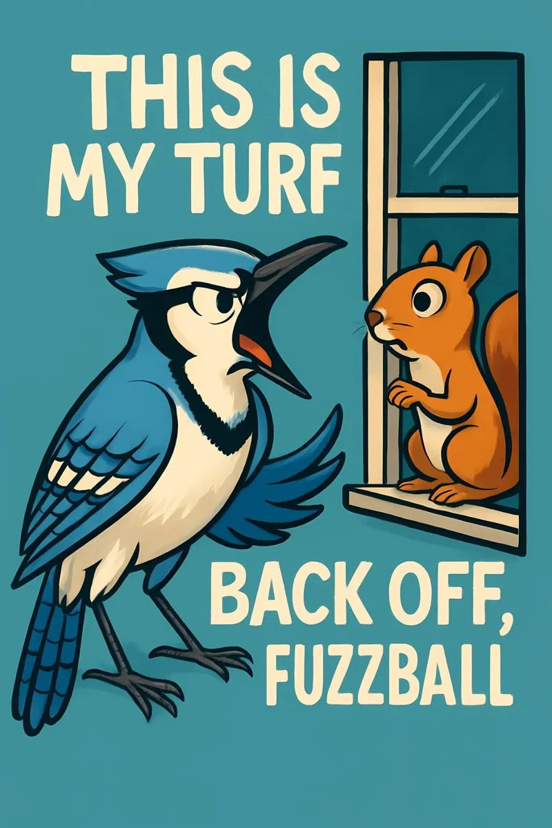 Funny Blue Jay And Squirrel Meme poster by Funny Humor Art