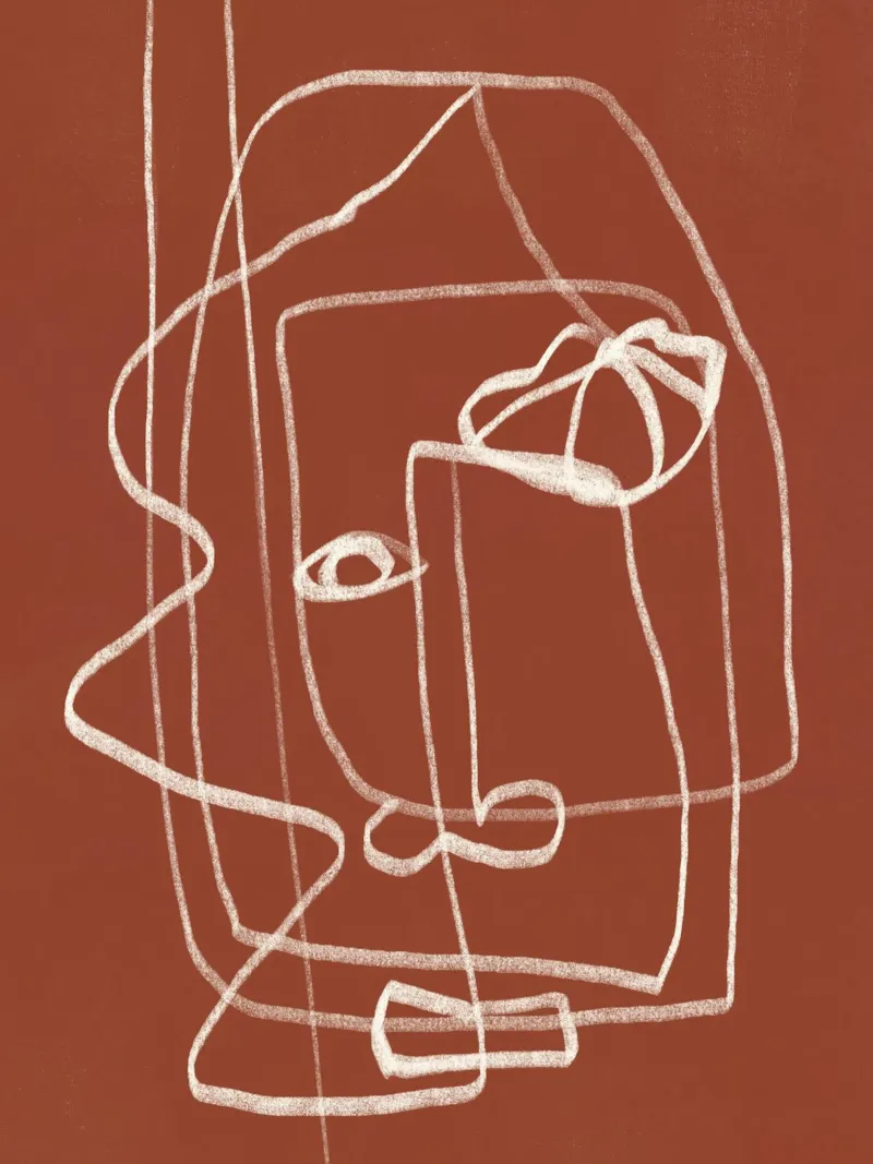 Linie Kunst abstraktes Porträt Terrakotta 03 Hahnemühle von Little Dean