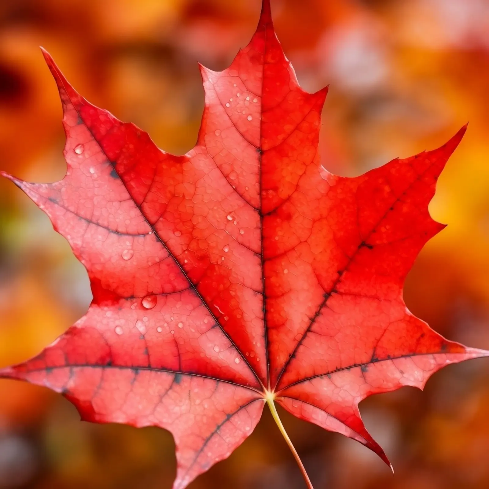 Vibrant Red Maple Leaf Close-Up canvas by PhotoVibe Decor