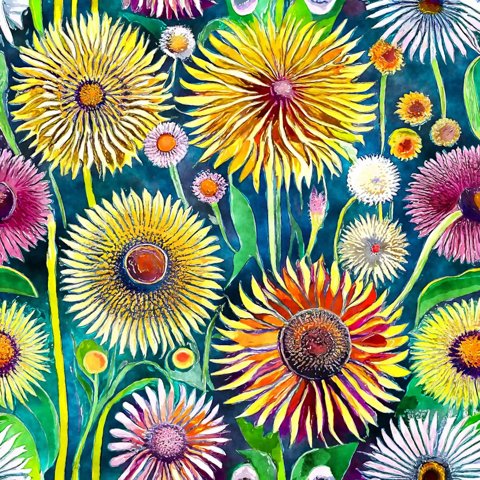 Funky Dandelions alu-dibond by Botanical Pattern House