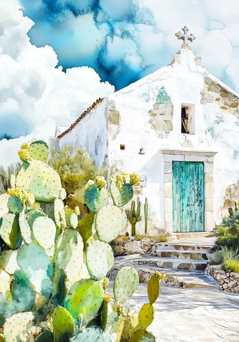 Chiesa del villaggio messicano poster da Justyna Jaszke JBJart