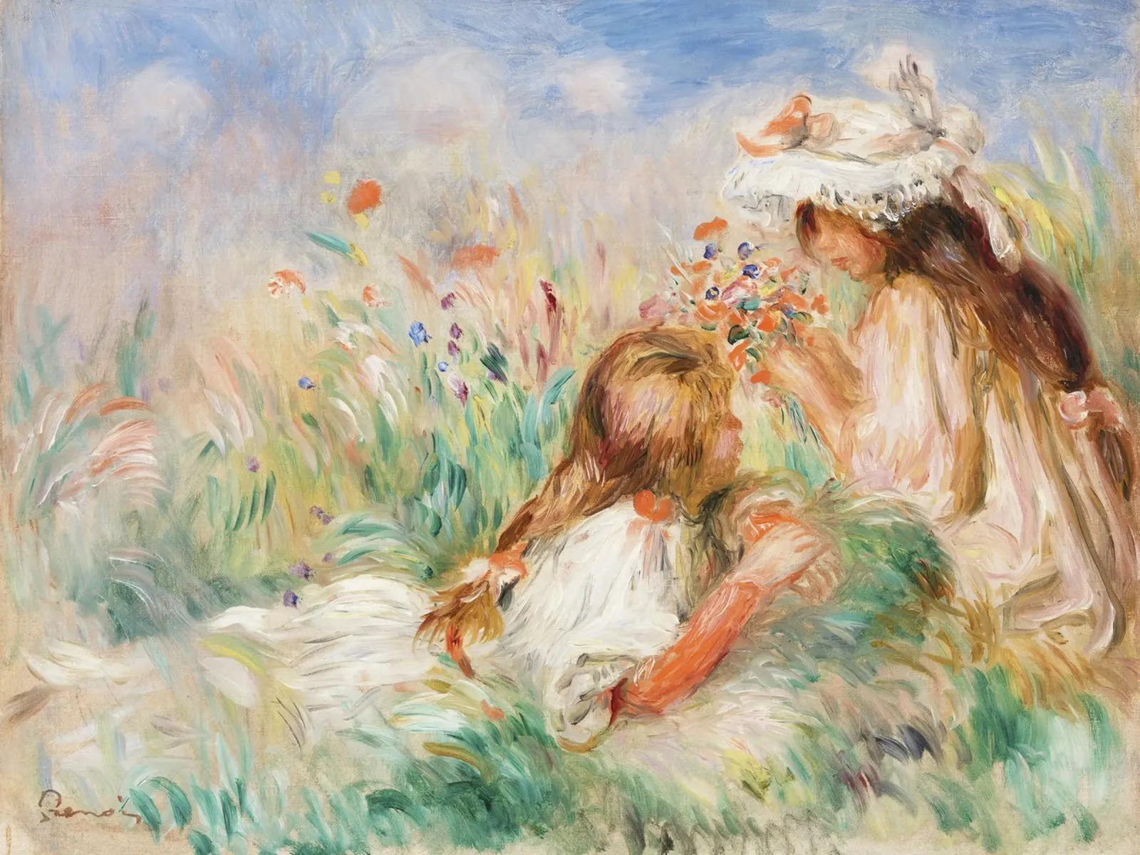 Ragazze nell'erba che compongono un bouquet pellicola backlit da Pretty Flowers Vintage Botanicals