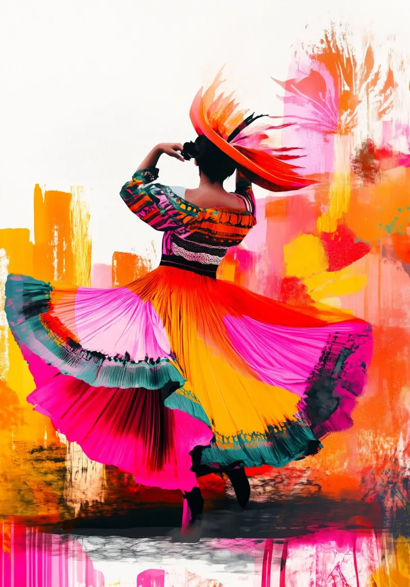 Donna messicana che danza folkloristicamente poster con telaio in plastica da Justyna Jaszke JBJart