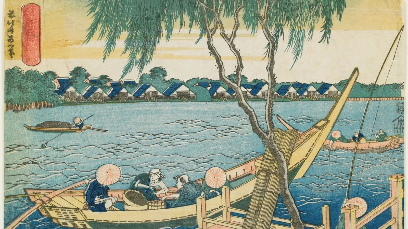 Hokusai: Miyato River Fishing & Lakeside Life - Classic Ukiy acrylic glass by NorwesClub