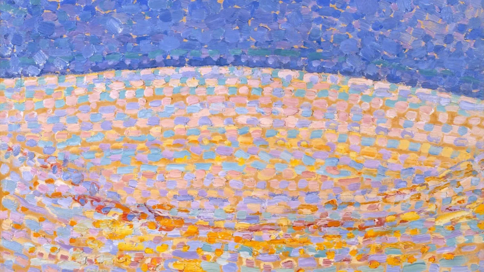 Mondrian Pointillist: Dune III, Neo-Impressionist Landscape canvas with Floater frame by NorwesClub