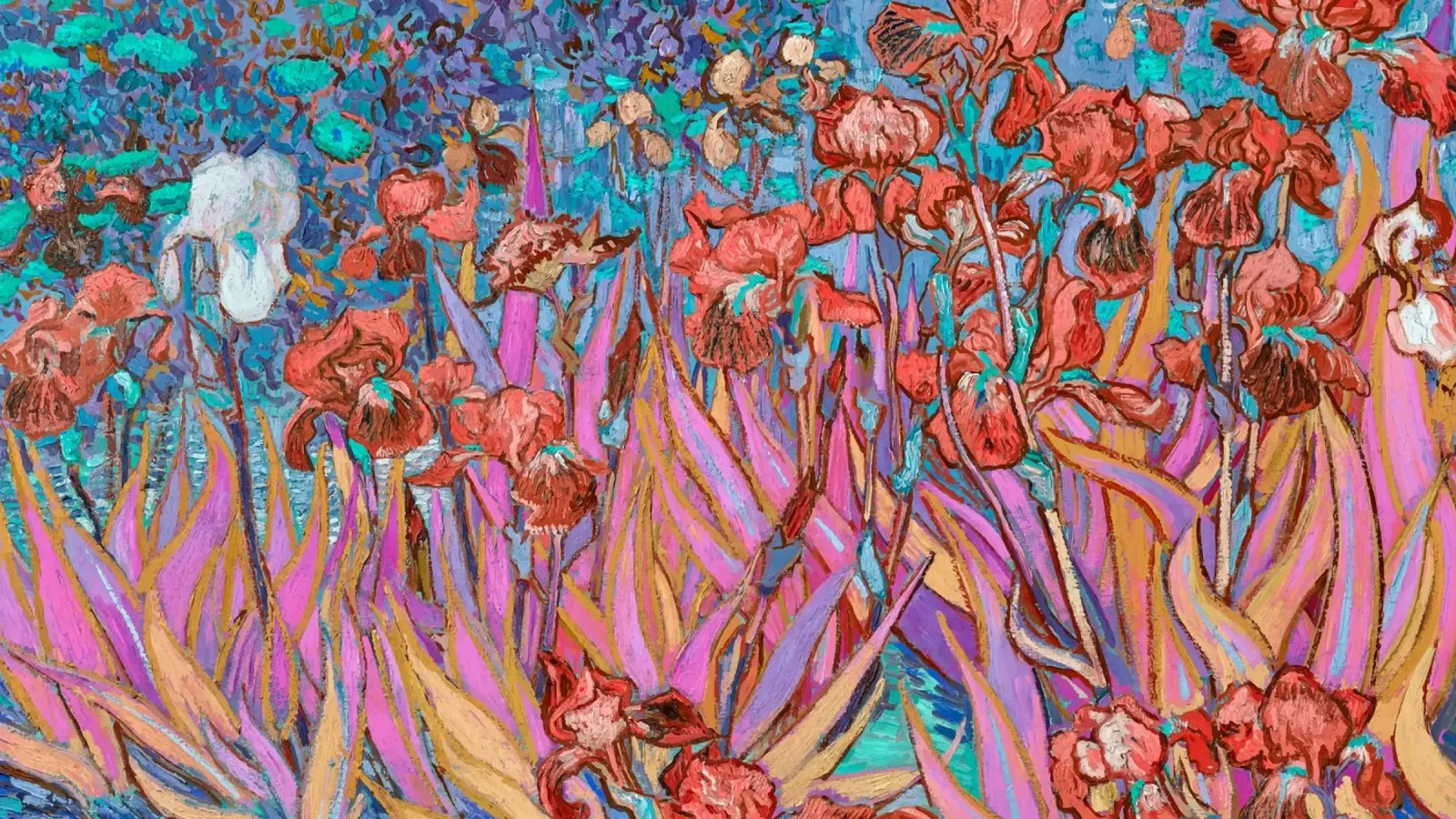 Iris ispirati a Van Gogh: Vivaci giardini post-impressionisti poster con telaio in plastica da NorwesClub
