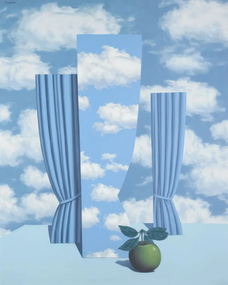 Magritte's "Le Beau Monde" - Surreal Sky Illusion & Apple canvas with Floater frame by NorwesClub