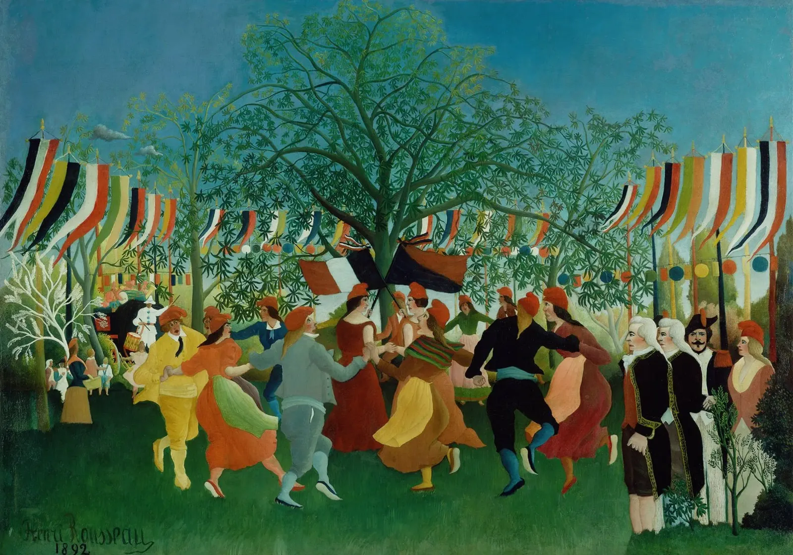 Henri Rousseau: Onafhankelijkheidsviering - Naïeve Volkskunst Pr canvas met Baklijst van NorwesClub