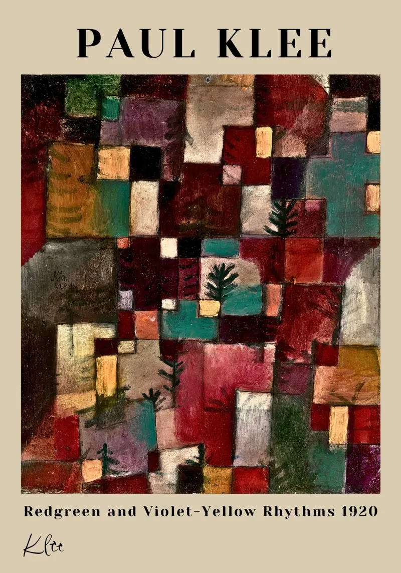 Paul Klee Affiche abstraite Rythmes vert-rouge et jaune-violet hahnemühle de NorwesClub