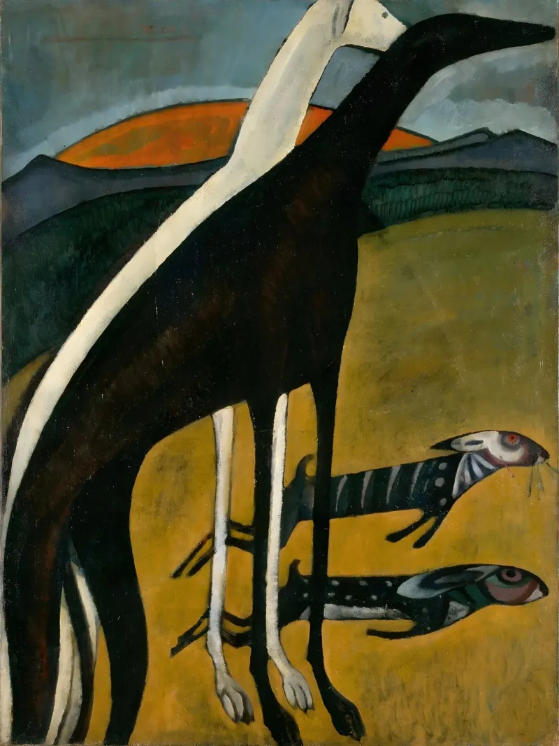 Amadeo de Souza-Cardoso: "Greyhounds," Modernisme, Abstract A canvas met Baklijst van NorwesClub