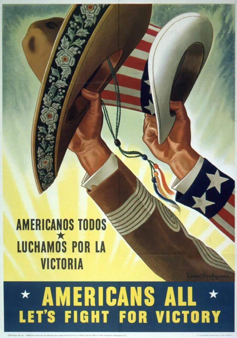 "Americani tutti: Combattiamo per la vittoria" - Propaganda della seconda guerra mondiale P poster con telaio in plastica da NorwesClub