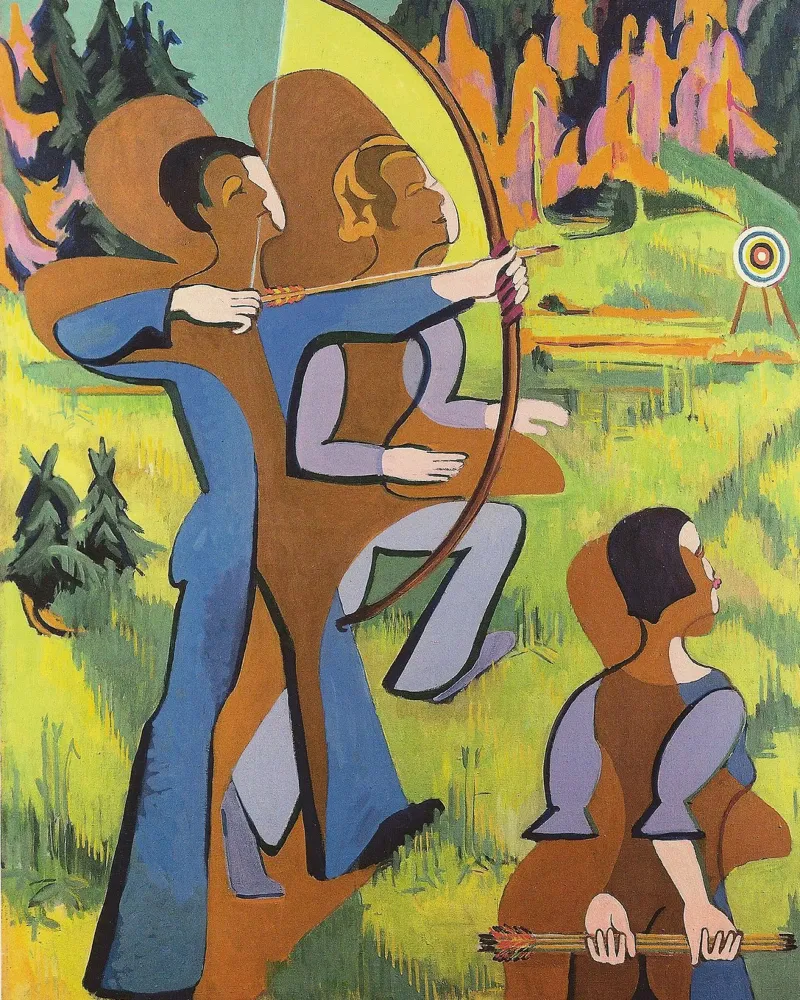 Kirchner: "Boogschutters", expressionisme, primitivisme, Dynamic Mod canvas van NorwesClub